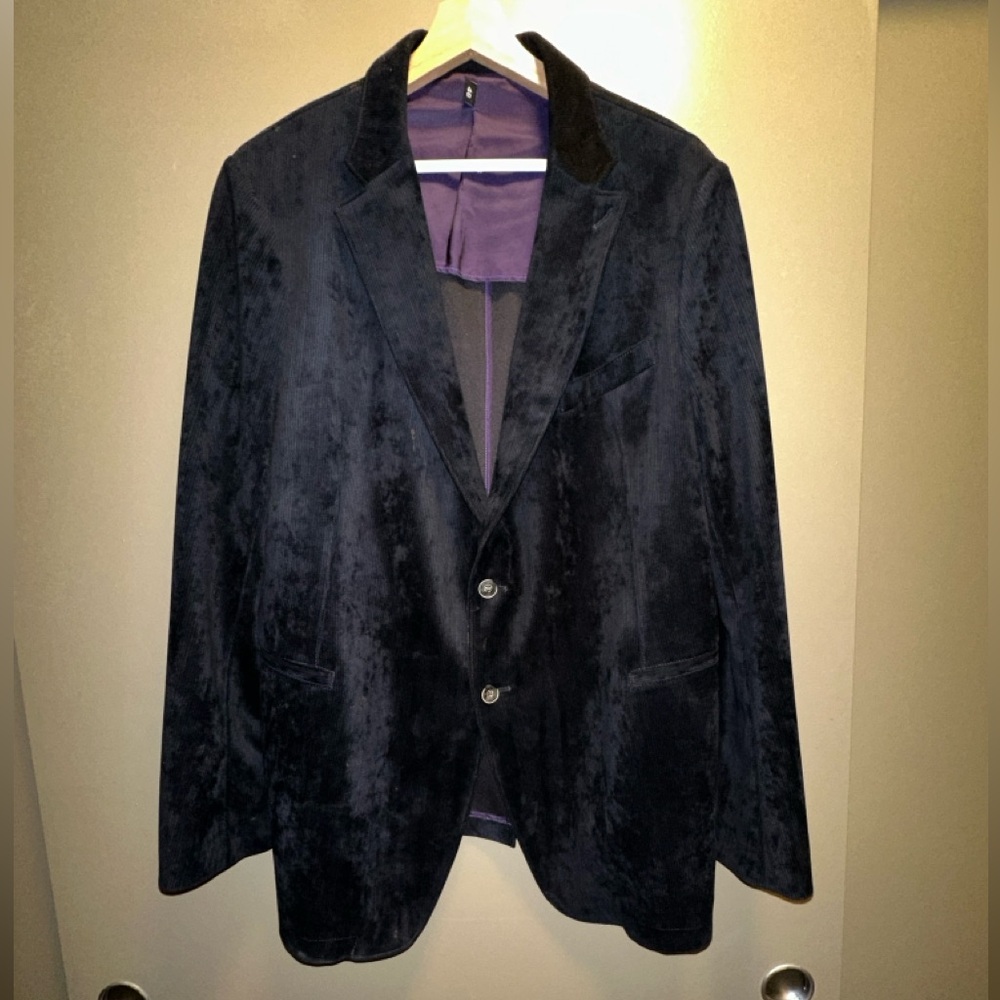 Armani Collezioni blue corduroy single breasted blazer